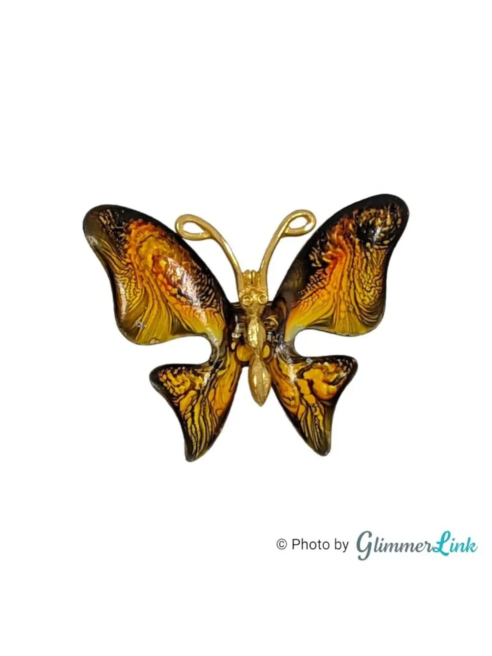Vintage Emmons Butterfly Brooch Orange Enamel Gold Tone Signed 2 Inch